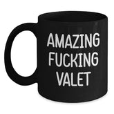 Funny Valet Gifts for Men from Friends, Black Coffee Mug with Amazing Quote, Birthday Unique Gifts - Main